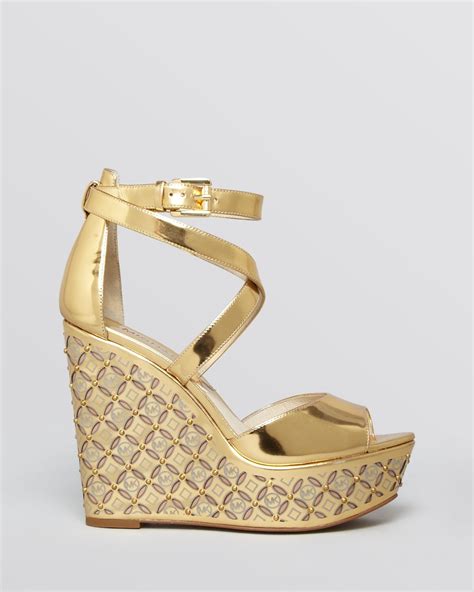 michael michael kors gold open toe platform wedge sandals gabriella|michael kors macy's.